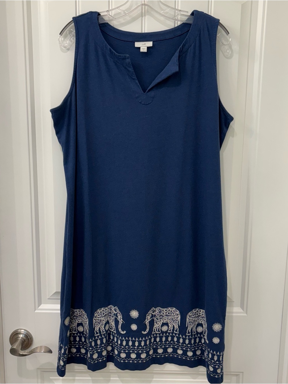 J. Jill Women’s Navy Blue Embroidered Cotton Knit Sleeveless Dress Size L